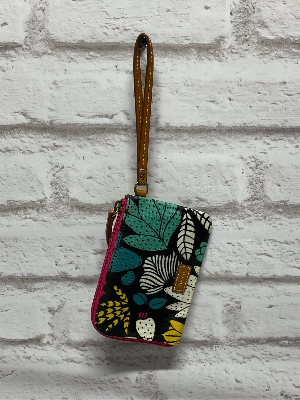 Fossil Teal, Black & Pink Floral Wristlet